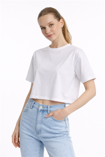 Kadin Oversize Fit Crop Tişört Beyaz