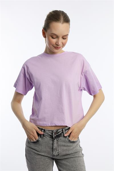 Kadin Oversize Fit Crop Tişört Lila