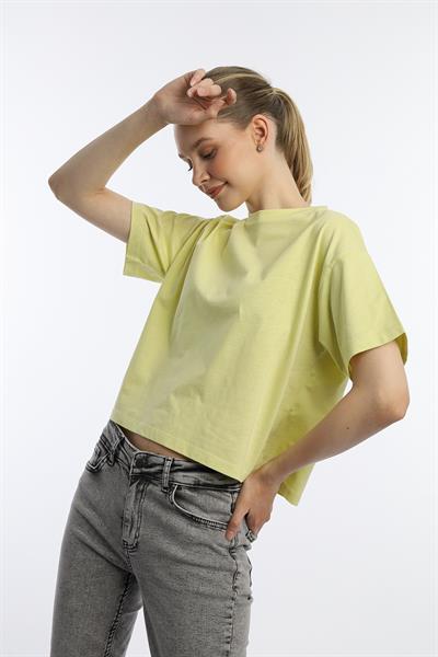 Kadin Oversize Fit Crop Tişört Sarı