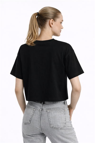 Kadin Oversize Fit Crop Tişört Siyah