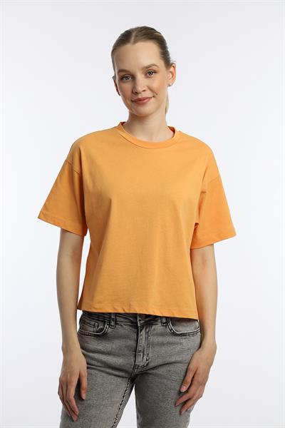 Kadin Oversize Fit Crop Tişört Turuncu