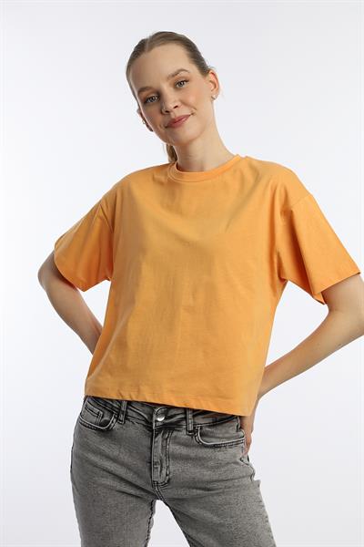 Kadin Oversize Fit Crop Tişört Turuncu