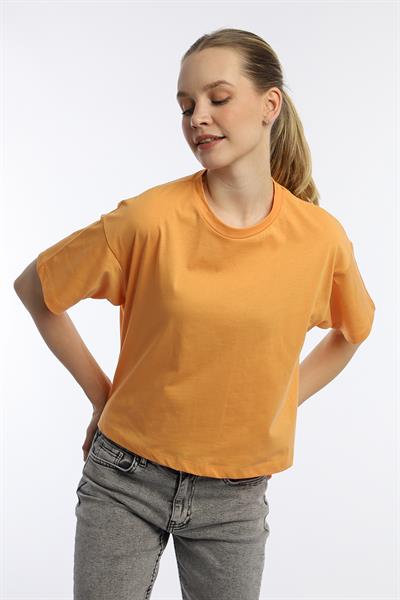 Kadin Oversize Fit Crop Tişört Turuncu