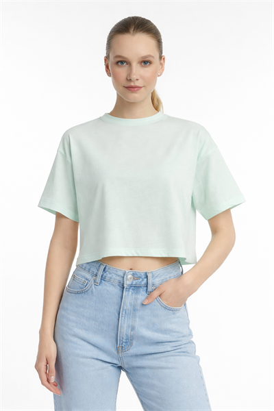 Kadin Oversize Fit Crop Tişört yeşil