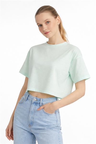 Kadin Oversize Fit Crop Tişört yeşil