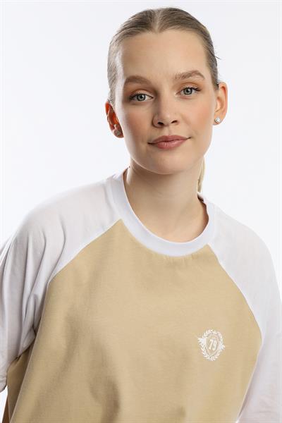 Kadın Oversize Fit Reglan Kol Basic Tişört Bej