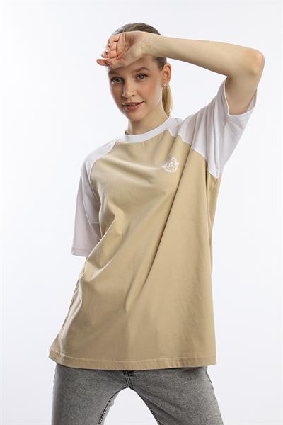 Kadın Oversize Fit Reglan Kol Basic Tişört Bej