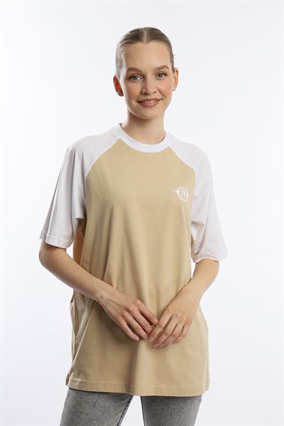 Kadın Oversize Fit Reglan Kol Basic Tişört Bej