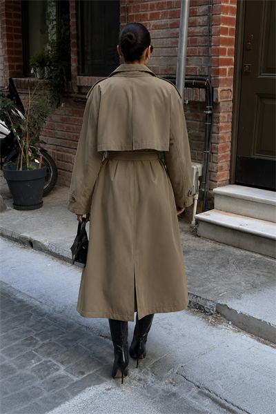 Kadın Oversize Kemerli Uzun Trençkot - Haki
