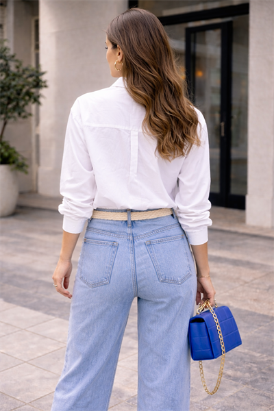 Kadın Oversize Uzun Kollu %100 Pamuklu Beyaz Gömlek