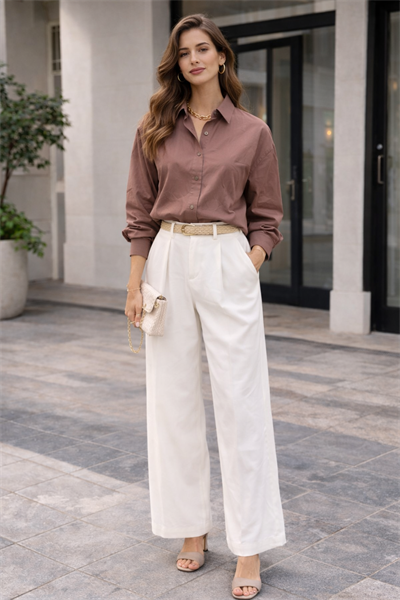 Kadın Oversize Uzun Kollu %100 Pamuklu Kahverengi Gömlek