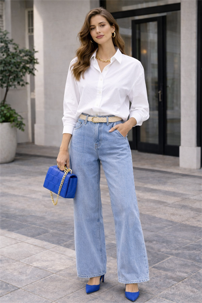 Kadın Oversize Uzun Kollu %100 Pamuklu Beyaz Gömlek
