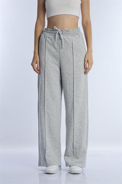 Kadın Palazzo 3 İplik Şardonlu Eşofman Altı Gri Melanj