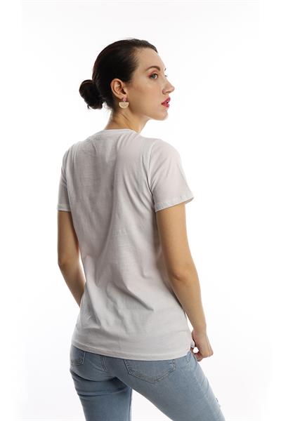 Kadın Bisiklet Yaka Paradise Baskılı Regular Fit Tişört Beyaz