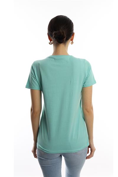 Kadın Bisiklet Yaka Paradise Baskılı Regular Fit Tişört Turkuaz