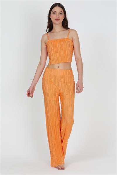 Kadın Piliseli Crop  Turuncu