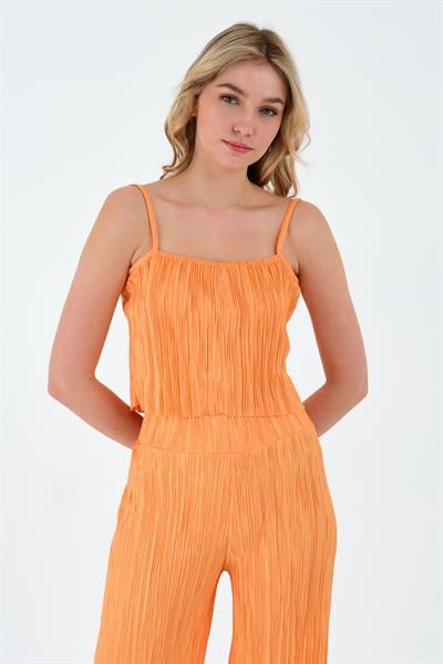 Kadın Piliseli Crop  Turuncu