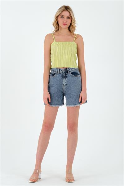 Kadın Piliseli Crop Yeşil