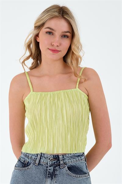 Kadın Piliseli Crop Yeşil