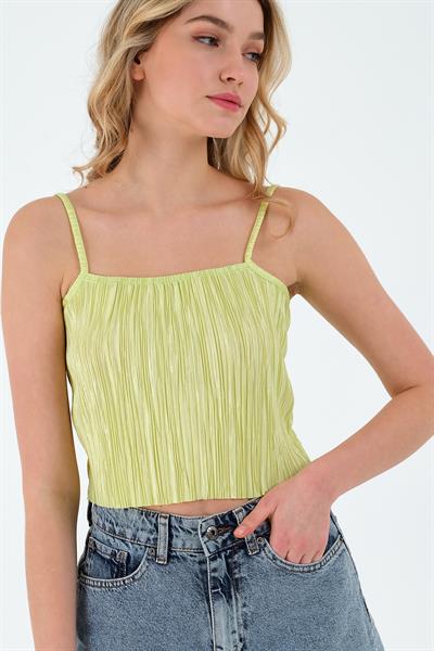 Kadın Piliseli Crop Yeşil