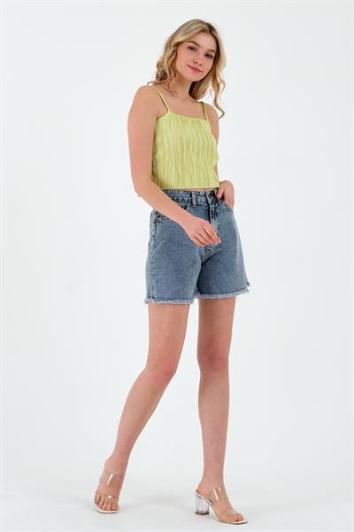 Kadın Piliseli Crop Yeşil