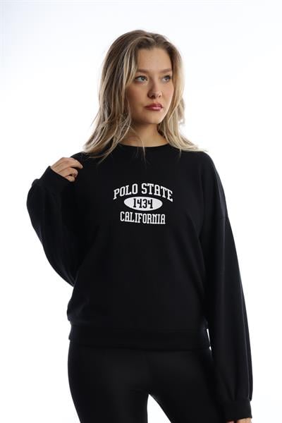 Kadın Polo State Baskılı 3 İplik Sweat Siyah