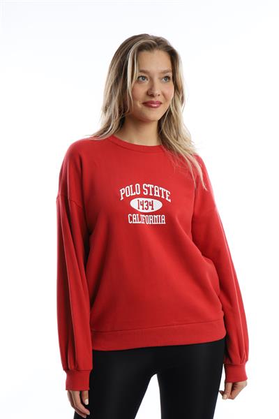 Kadın Polo State Baskılı 3 İplik Sweat Kırmızı