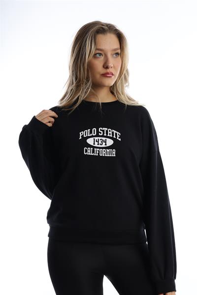 Kadın Polo State Baskılı 3 İplik Sweat Siyah