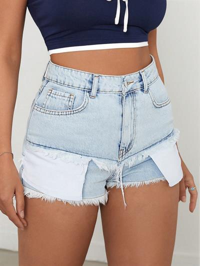 Kadın Püskül Detaylı Denim Şort Mavi