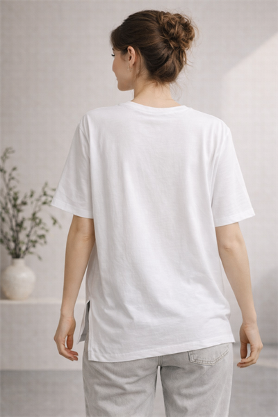 Kadın Regular Baskılı Beyaz Tişört Pamuklu Rahat Kesim Günlük Şık T-Shirt