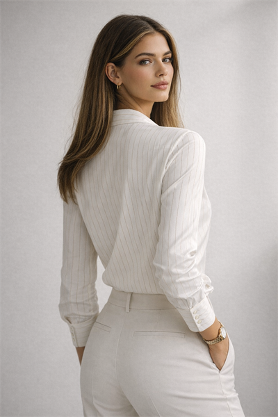 Kadın Regular Fit Gold Çizgili Klasik Gömlek Ekru