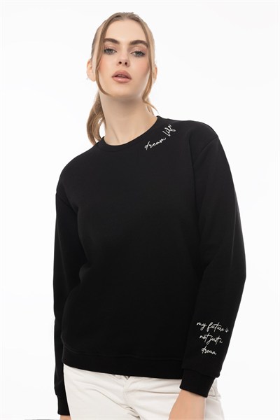 Kadın Siyah Antra 2’li Şardonlu Nakışlı Sweatshirt Seti