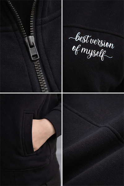 Kadın Siyah Fermuarlı Sweat Ceket – Regular Fit Günlük Spor Eşofman Üstü