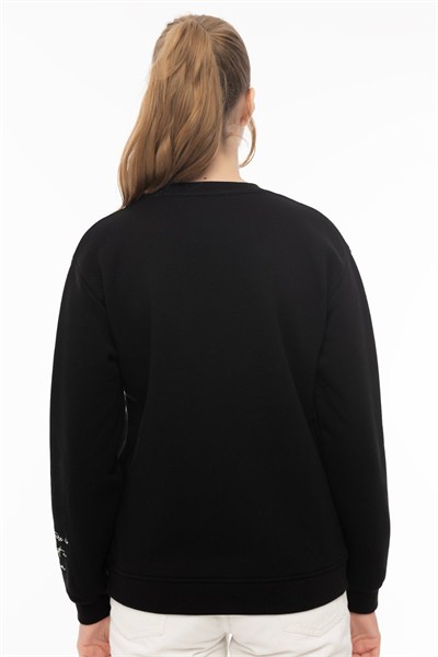 Kadın Siyah Mint 2’li Şardonlu Nakışlı Sweatshirt Seti