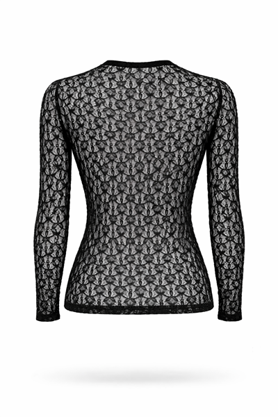 Kadın Siyah Transparan Dantel Uzun Kollu İç Gösteren Likralı Tül Bluz