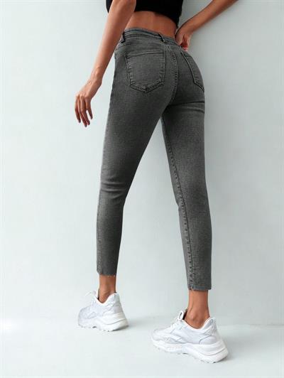 Kadın Skinny Fit Yüksek Bel Jeans Gri