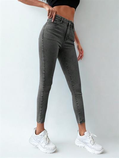 Kadın Skinny Fit Yüksek Bel Jeans Gri