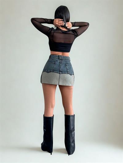 Kadın Slim Fit Cepli Mini Kot Etek Mavi