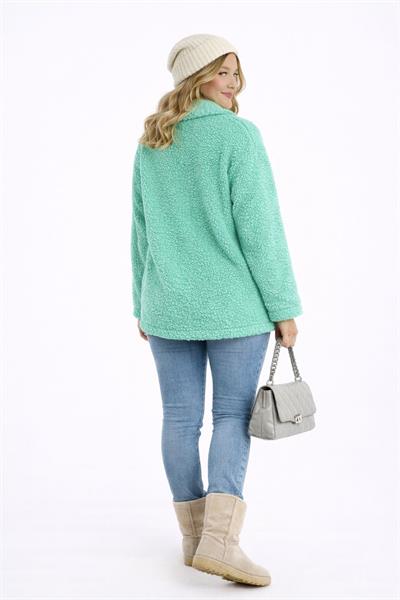 Kadın Tam Fermuarlı Cep Detaytlı Sherpa Ceket Mont Yeşil