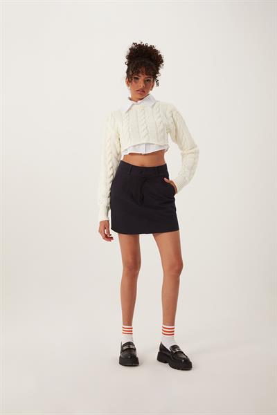 Kadın Triko Crop Sweatshirt Krem