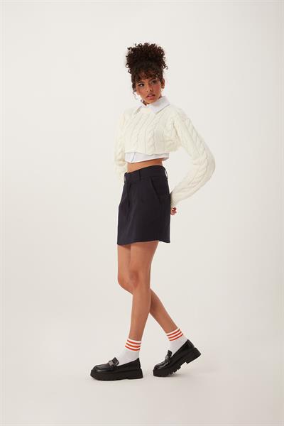 Kadın Triko Crop Sweatshirt Krem