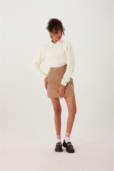 Kadın Triko Sweatshirt Krem