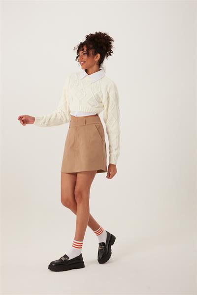Kadın Triko Sweatshirt Krem