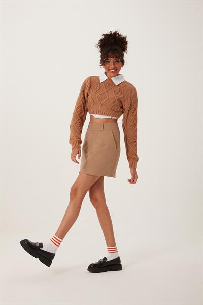 Kadın Triko Sweatshirt Taba