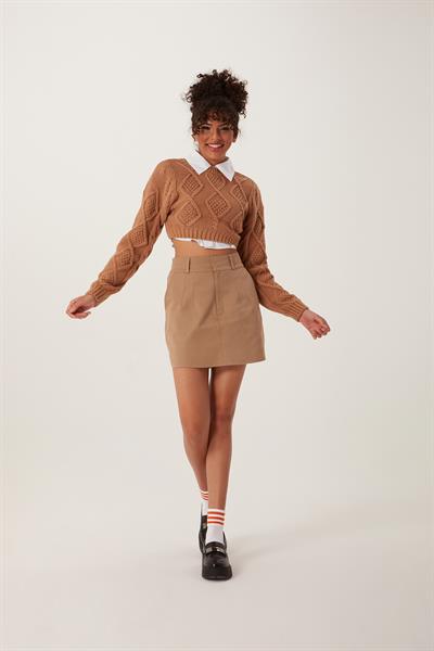 Kadın Triko Sweatshirt Taba