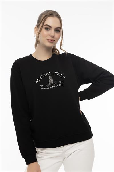 Kadın Tuscany İtaly Nakışlı Sweatshirt Siyah