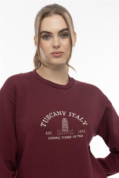 Kadın Tuscany İtaly Nakışlı Sweatshirt Bordo