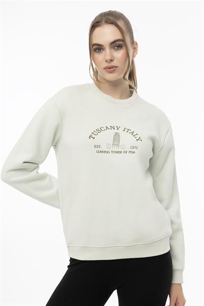 Kadın Tuscany İtaly Nakışlı Sweatshirt Mint