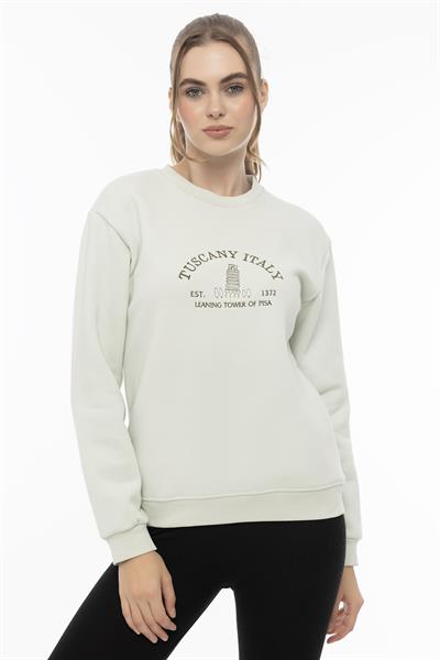 Kadın Tuscany İtaly Nakışlı Sweatshirt Mint