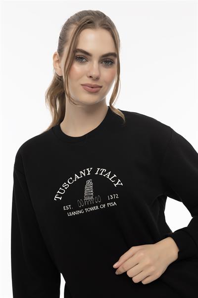 Kadın Tuscany İtaly Nakışlı Sweatshirt Siyah